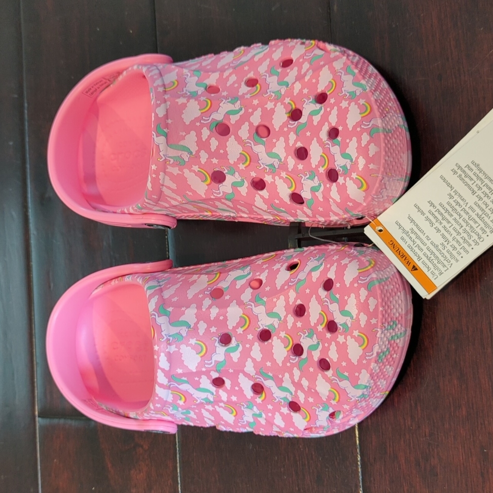 NWT Unicorn print Crocs